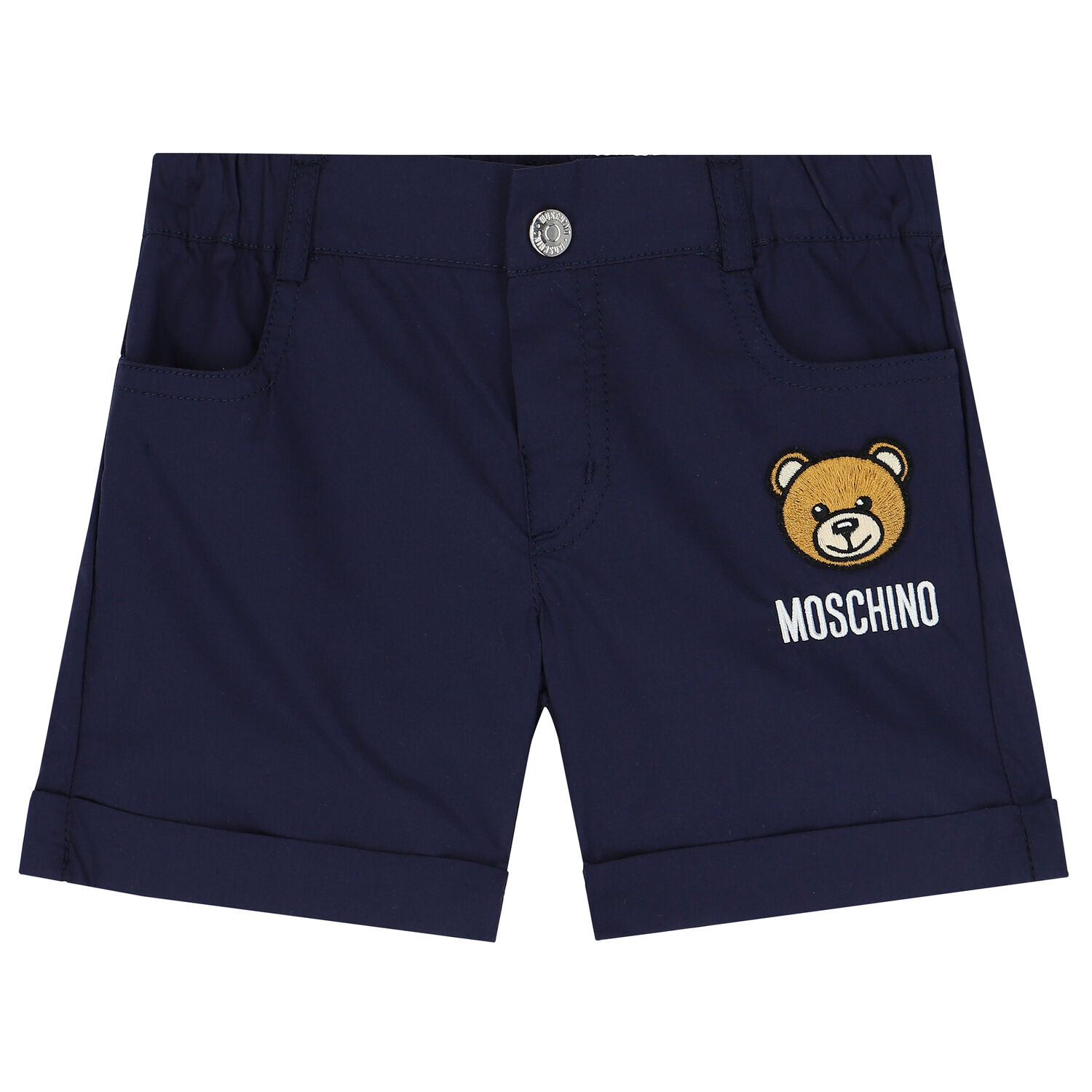 Younger Boys Navy Blue Teddy Bear Logo Shorts, 1, hi-res